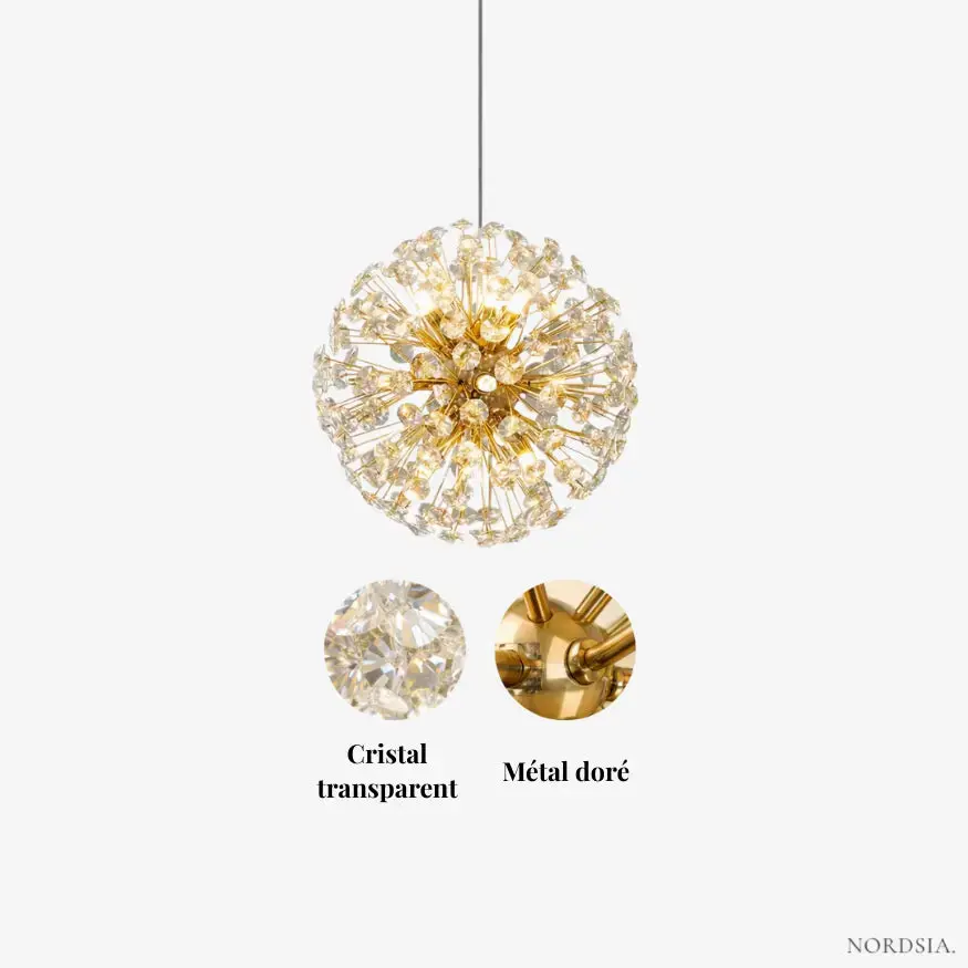 Suspension moderne en cristal & métal doré Ø 35 cm | Iris