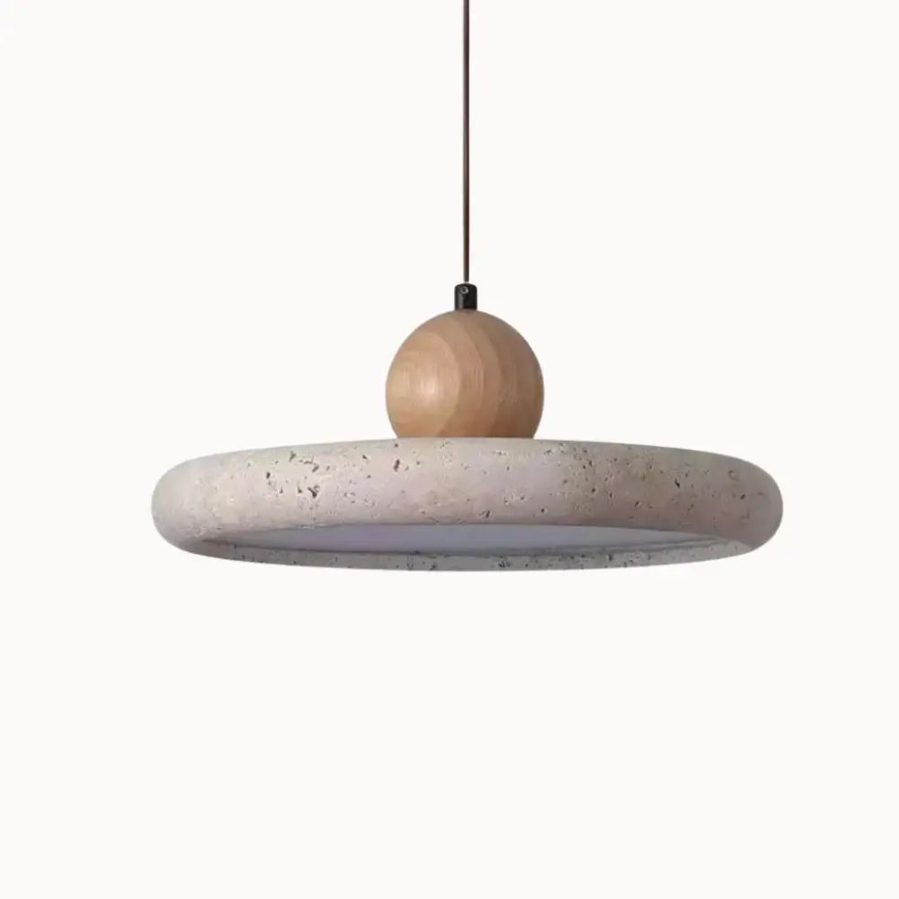 Suspension design scandinave en travertin & bois Ø 30 cm | Platino