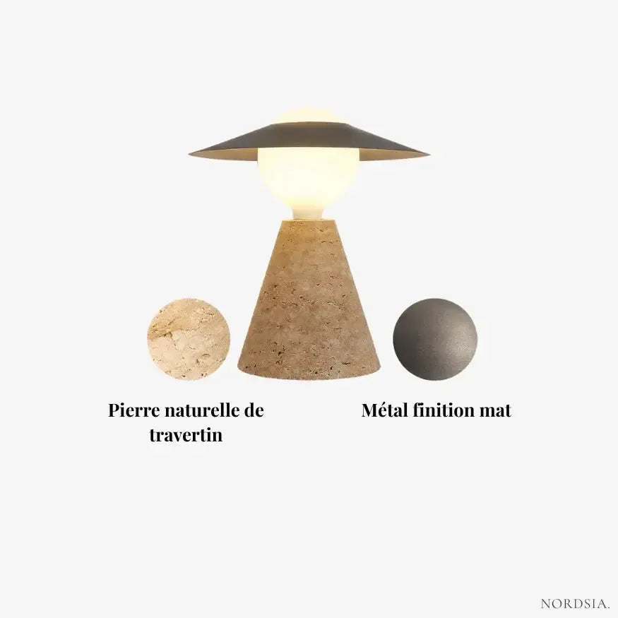 Lampe scandinave en travertin & verre opalin | Nilas
