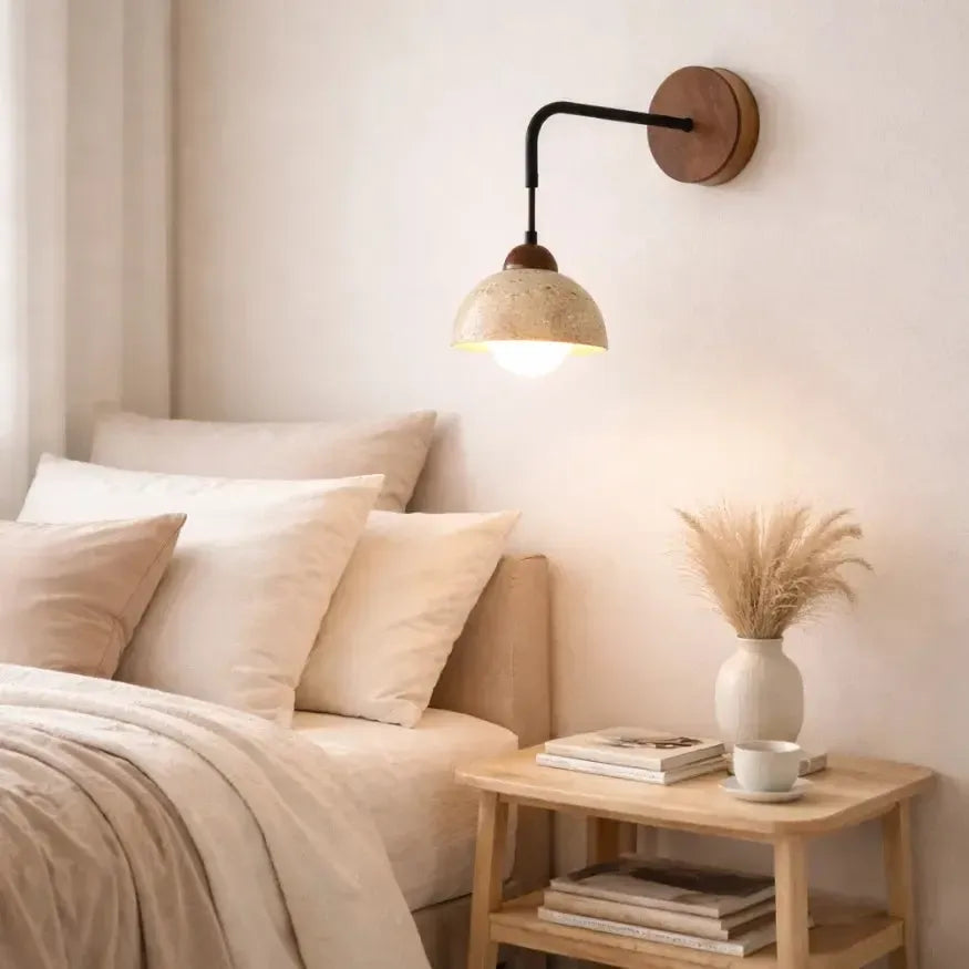 Applique murale moderne en travertin & bois | Peletta