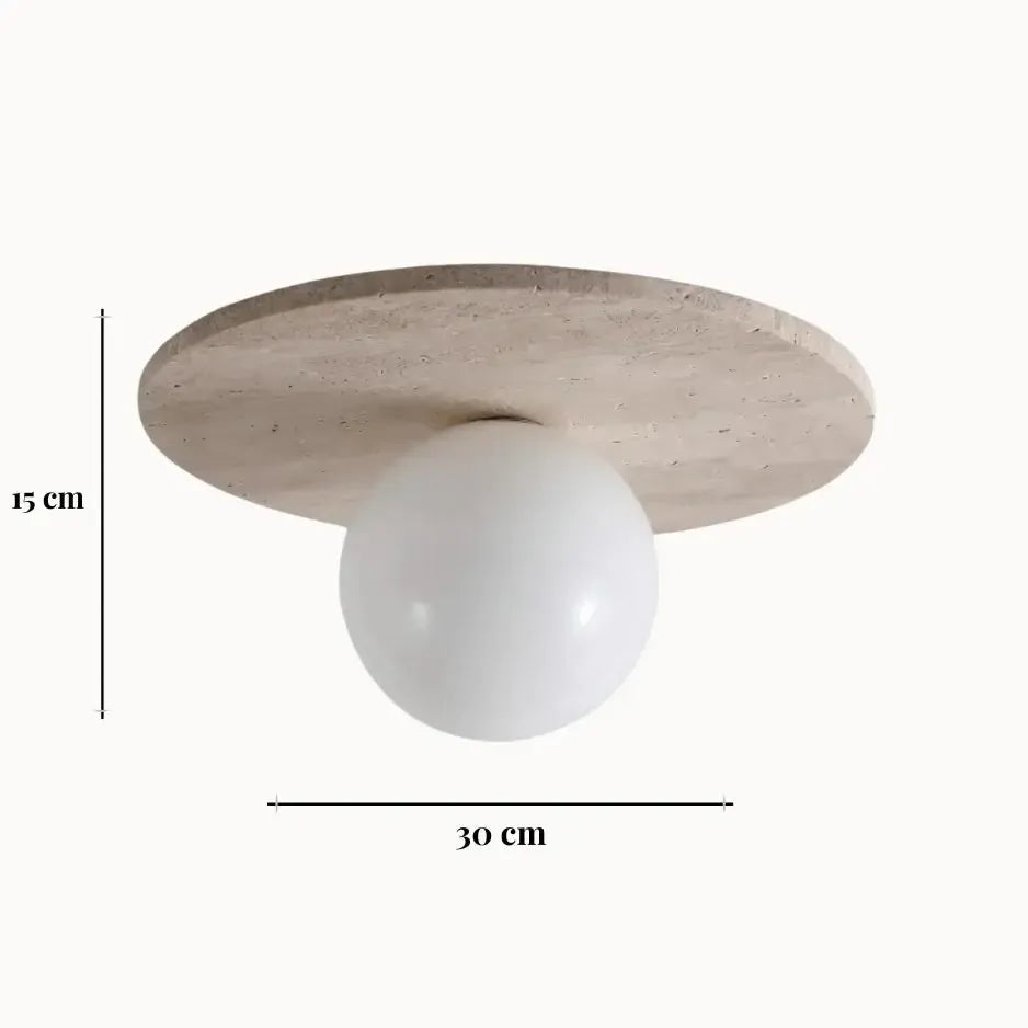 Plafonnier design scandinave en travertin & bois | Plati