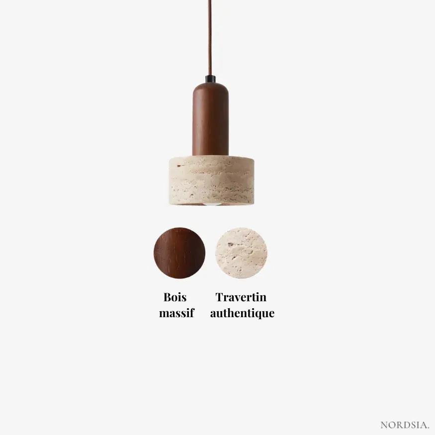 Suspension design épuré en pierre de travertin & bois | Gluoni