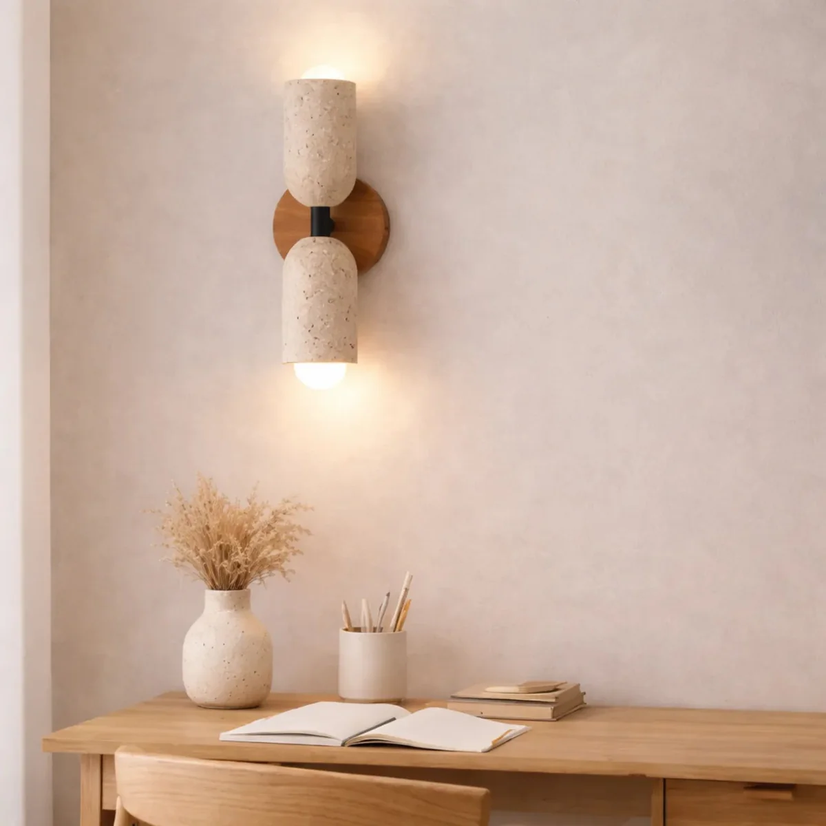 Applique murale scandinave en travertin & bois massif | Noli