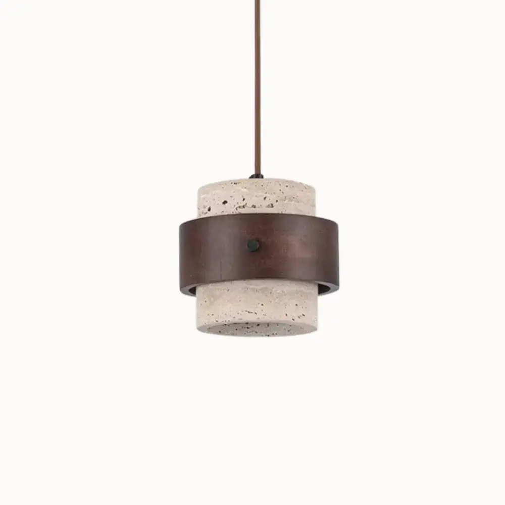 Suspension moderne en travertin & Bois noyer Ø 20 cm | Merasi