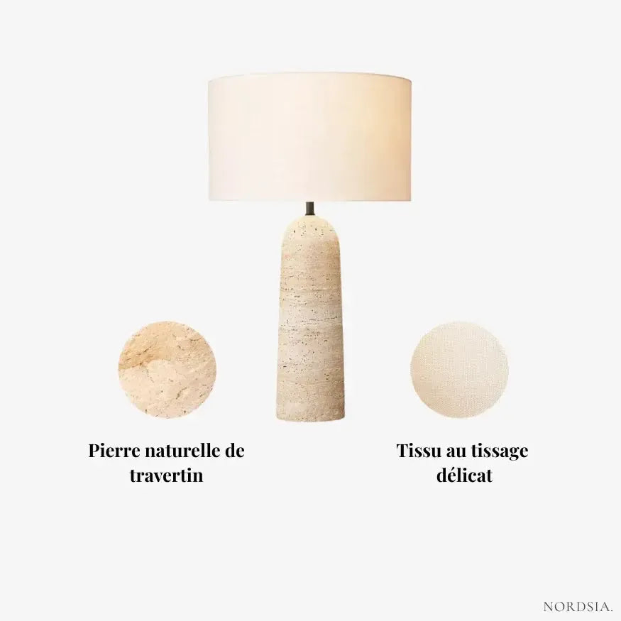 Lampe moderne en travertin & tissu | Omiu