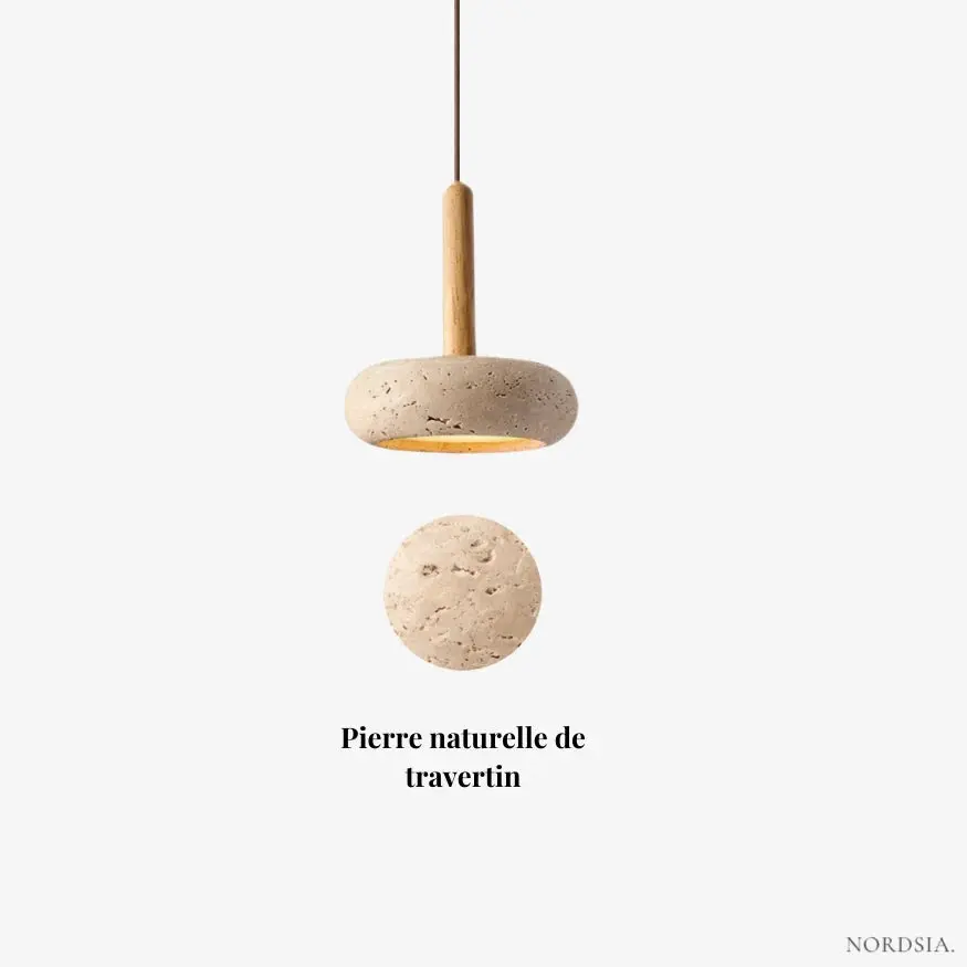 Suspension moderne en travertin & bois | Travert