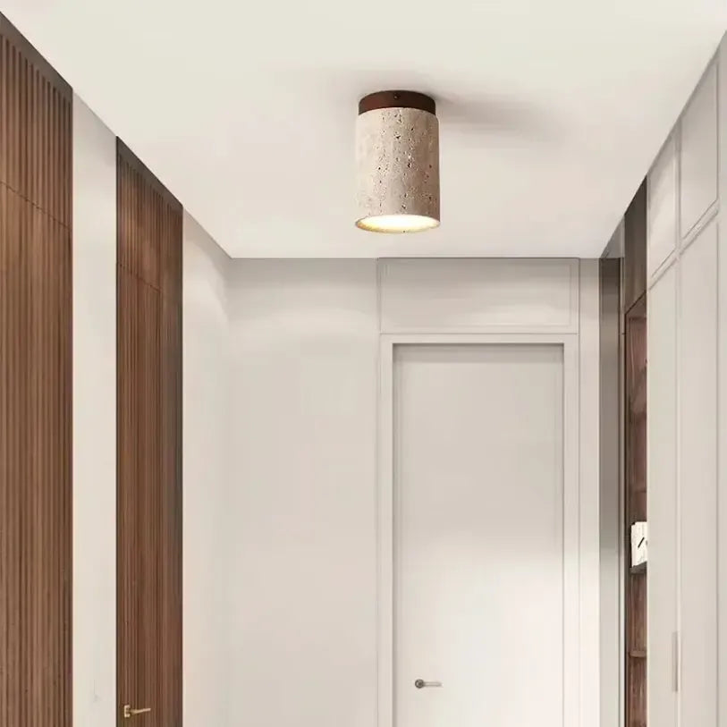 Plafonnier moderne en travertin & bois | Rituals