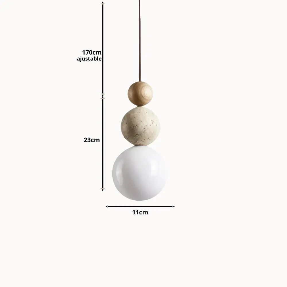 Suspension design nordique en pierre de travertin & bois | Humilo