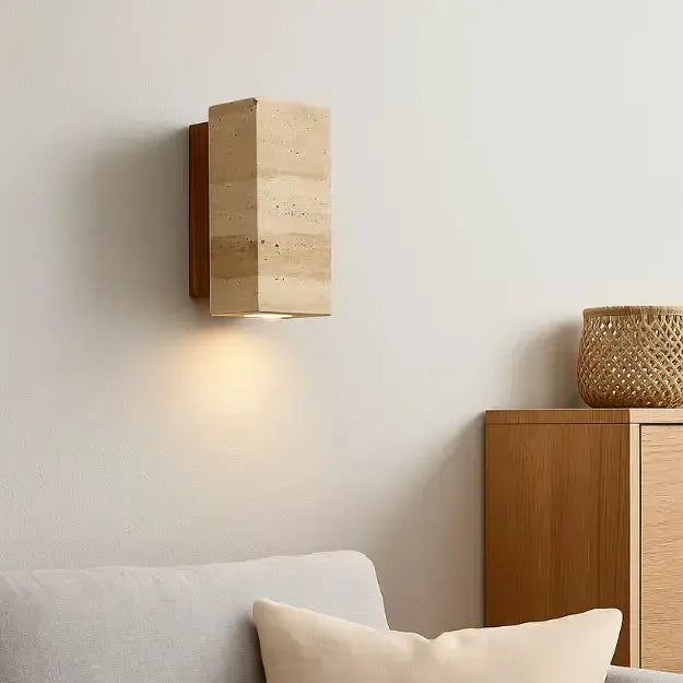 Applique murale moderne en travertin & bois | Minia
