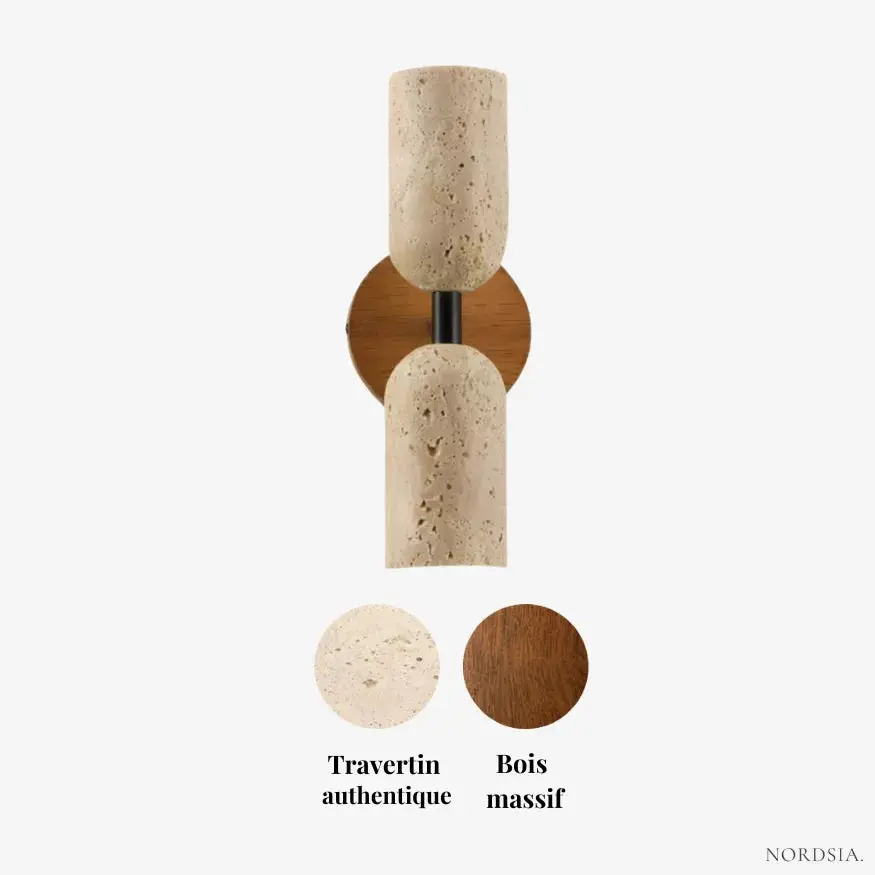 Applique murale scandinave en travertin & bois massif | Noli