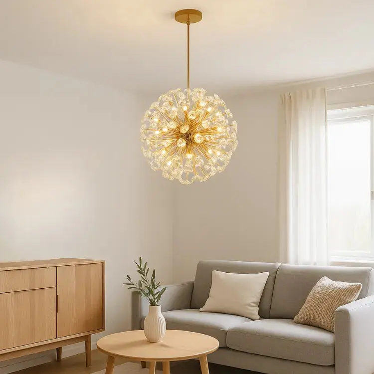 Suspension moderne en cristal & métal doré Ø 35 cm | Iris