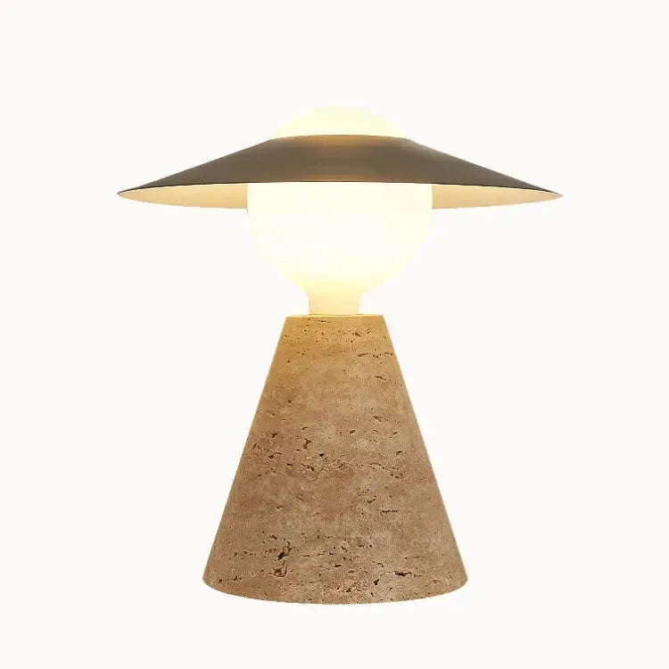 Lampe scandinave en travertin & verre opalin | Nilas