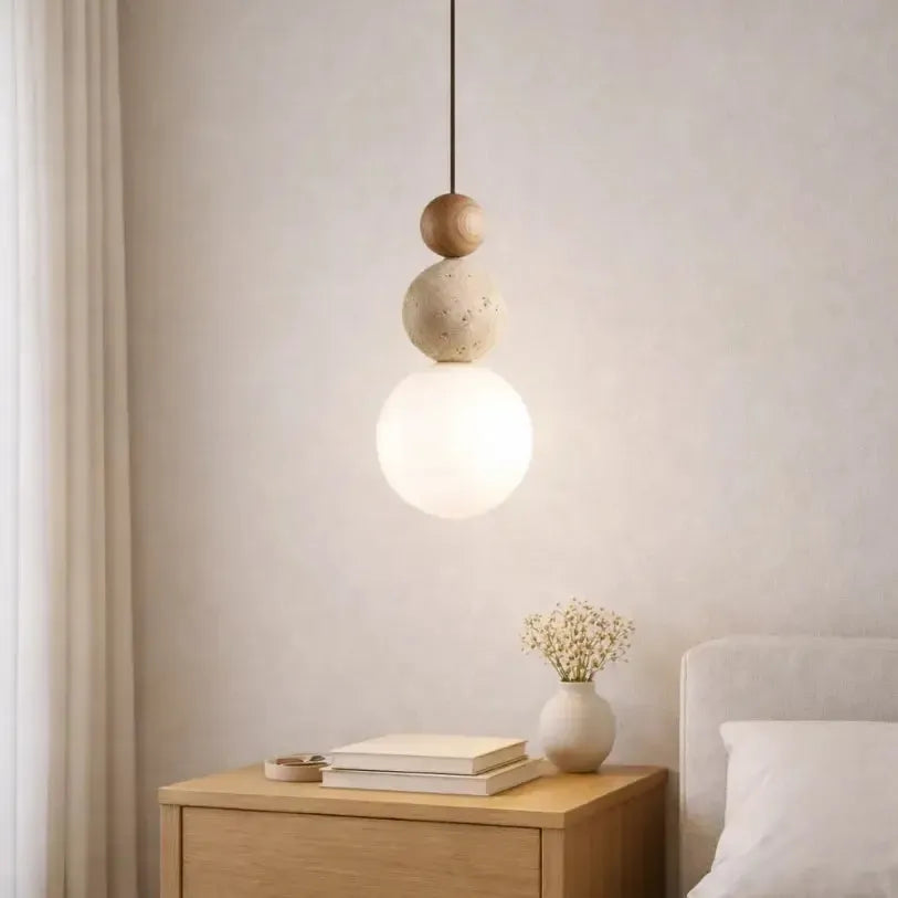 Suspension design nordique en pierre de travertin & bois | Humilo