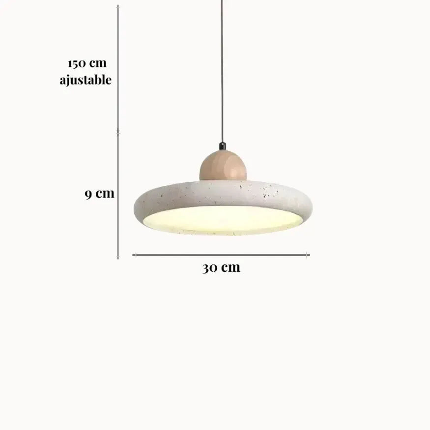 Suspension design scandinave en travertin & bois Ø 30 cm | Platino
