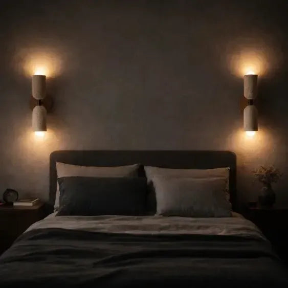 Applique murale scandinave en travertin & bois massif | Noli