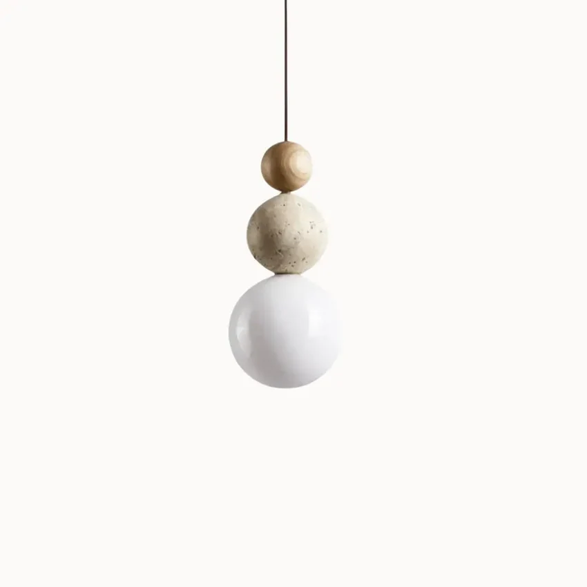 Suspension design nordique en pierre de travertin & bois | Humilo