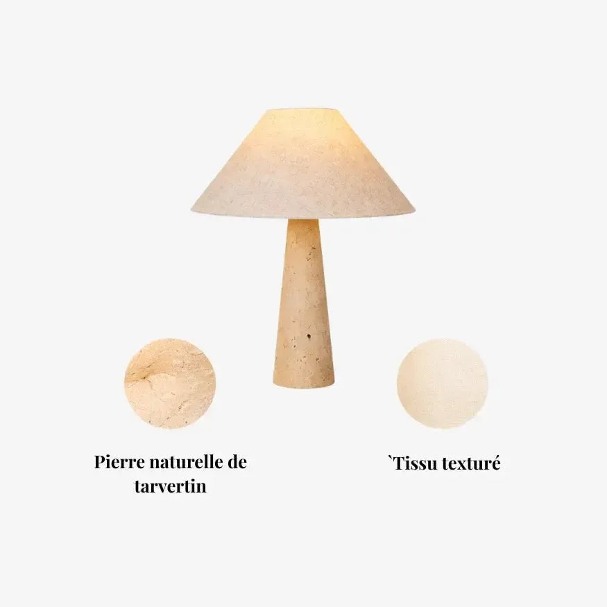 Lampe de chevet design en travertin & tissu | Niva - LuminaSeat
