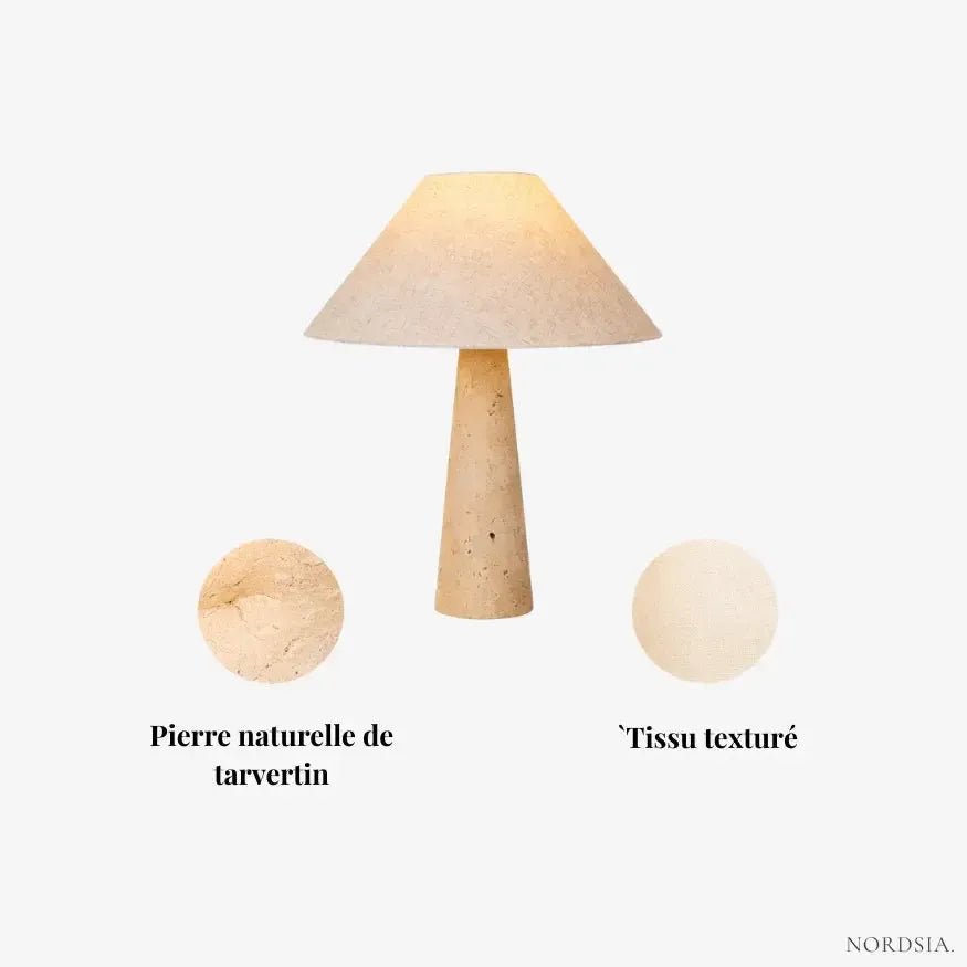 Lampe de chevet design en travertin & tissu | Niva - LuminaSeat