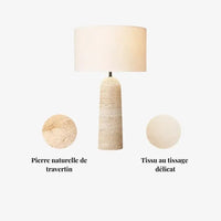 Lampe moderne en travertin & tissu | Omiu - LuminaSeat
