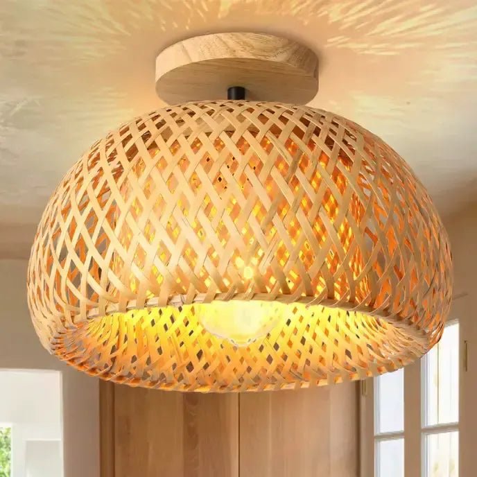 Plafonnier Bambou Tressé Ø 30 cm | Qualix - LuminaSeat