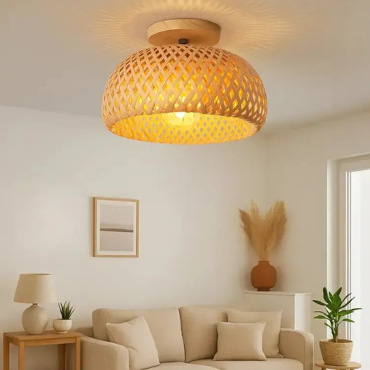 Plafonnier Bambou Tressé Ø 30 cm | Qualix - LuminaSeat