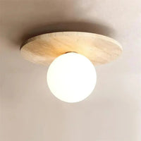 Plafonnier design scandinave en travertin & bois | Plati - LuminaSeat