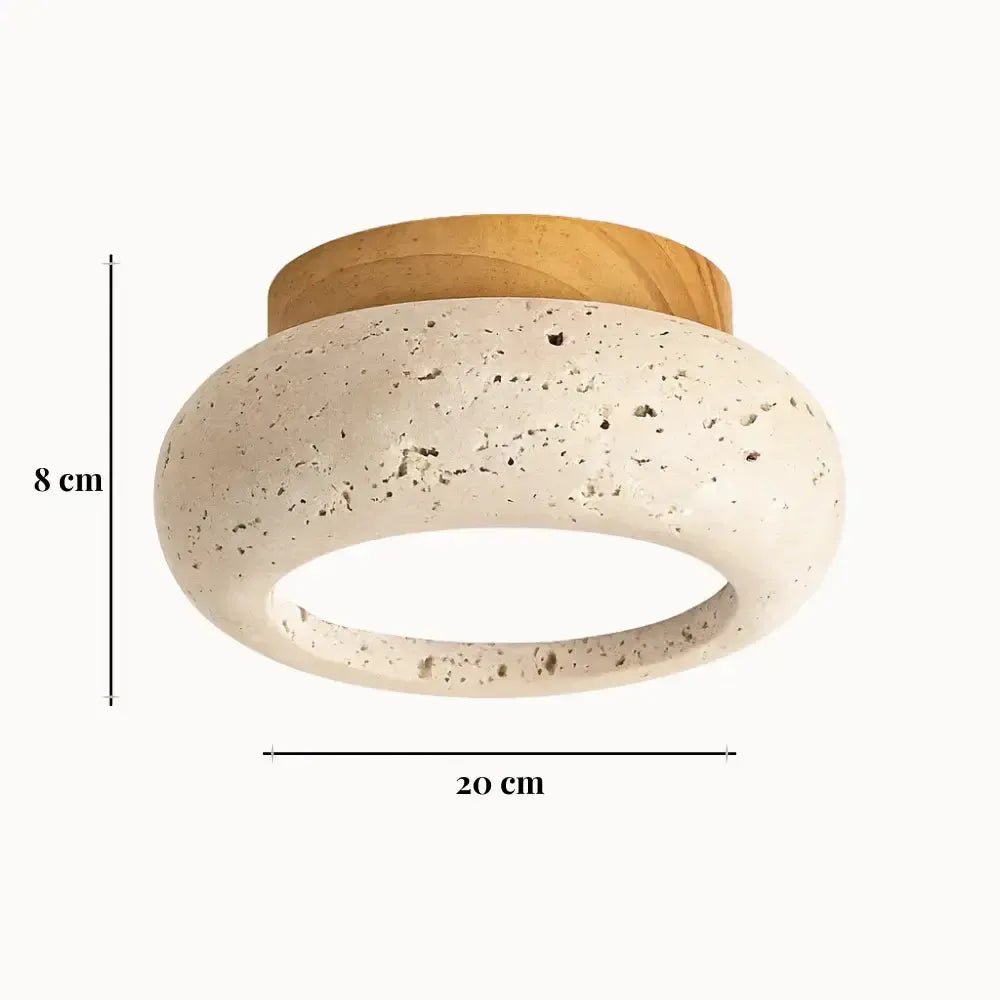 Plafonnier moderne en travertin & bois | Hermi - LuminaSeat