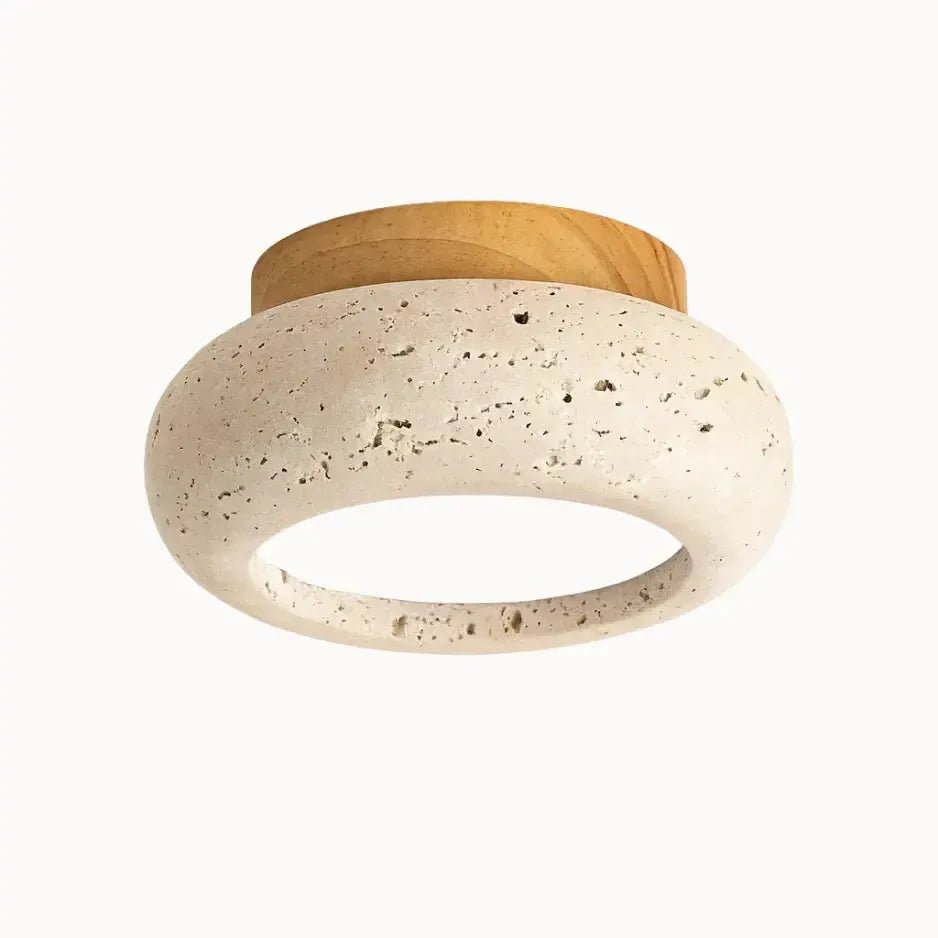 Plafonnier moderne en travertin & bois | Hermi - LuminaSeat