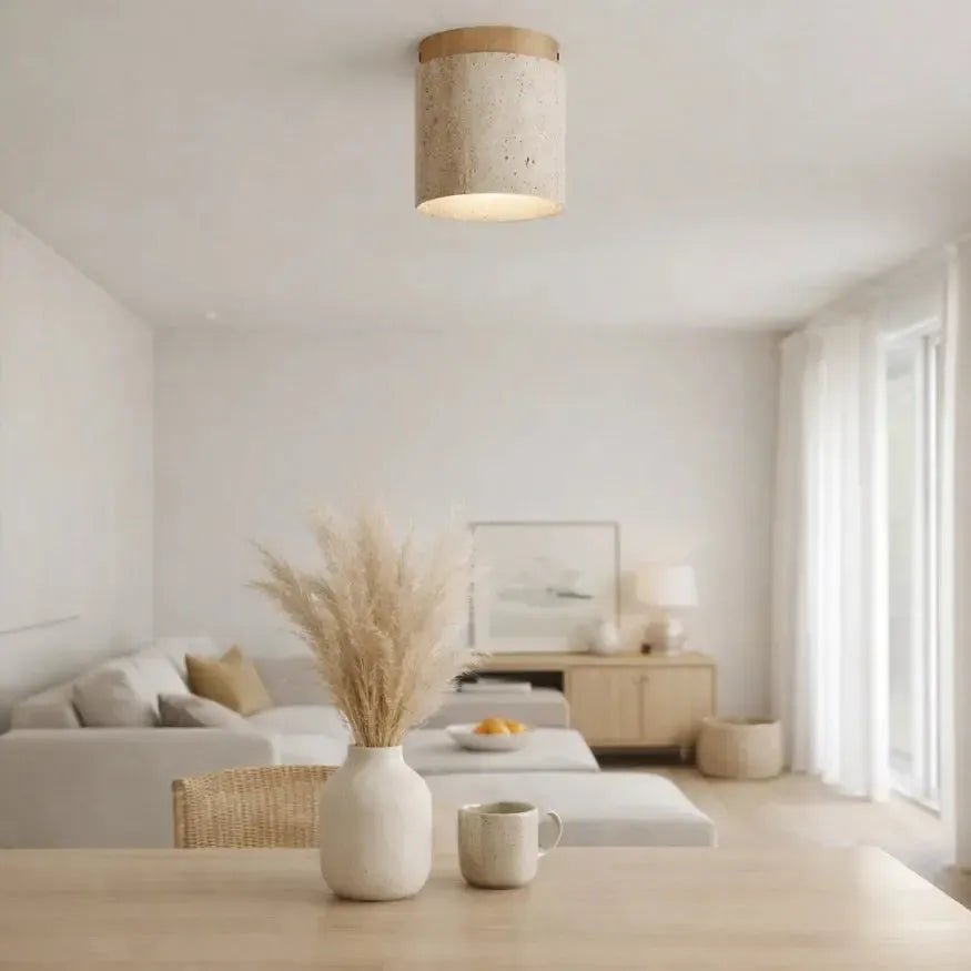 Plafonnier moderne en travertin & bois | Rituals - LuminaSeat
