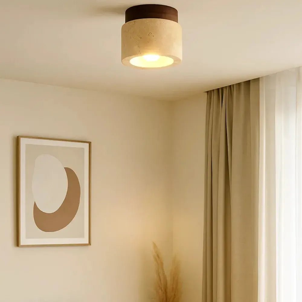 Plafonnier moderne épuré en travertin | Nerra - LuminaSeat