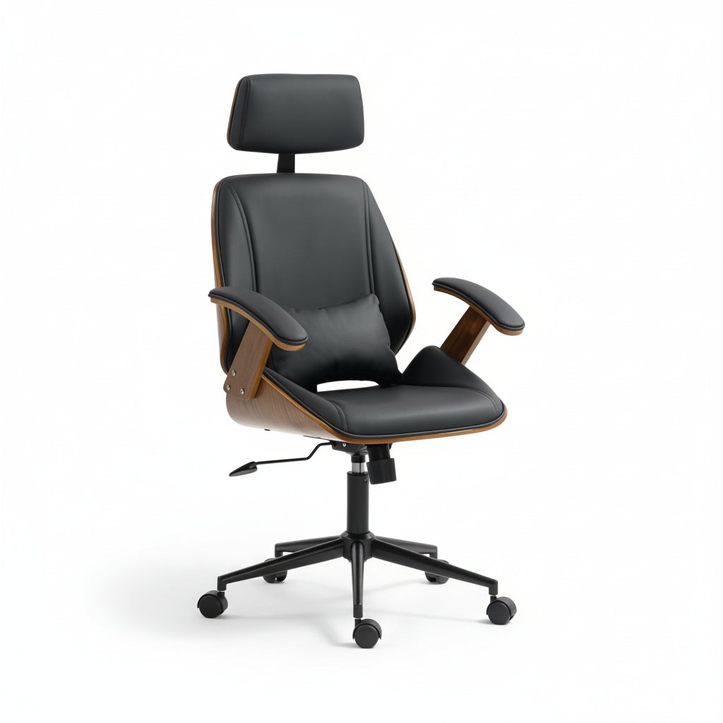Fauteuil de Bureau Pro - Soutien Lombaire & Design Bois