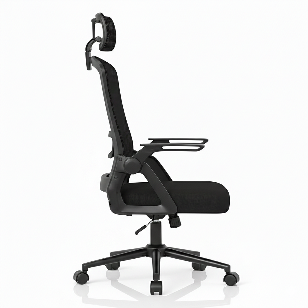 Siège ergonomique de profil soulignant l'inclinaison et le confort cervical