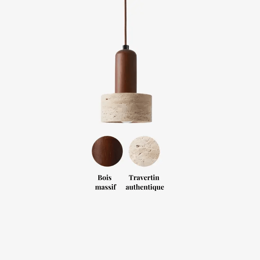 Suspension design épuré en pierre de travertin & bois | Gluoni - LuminaSeat