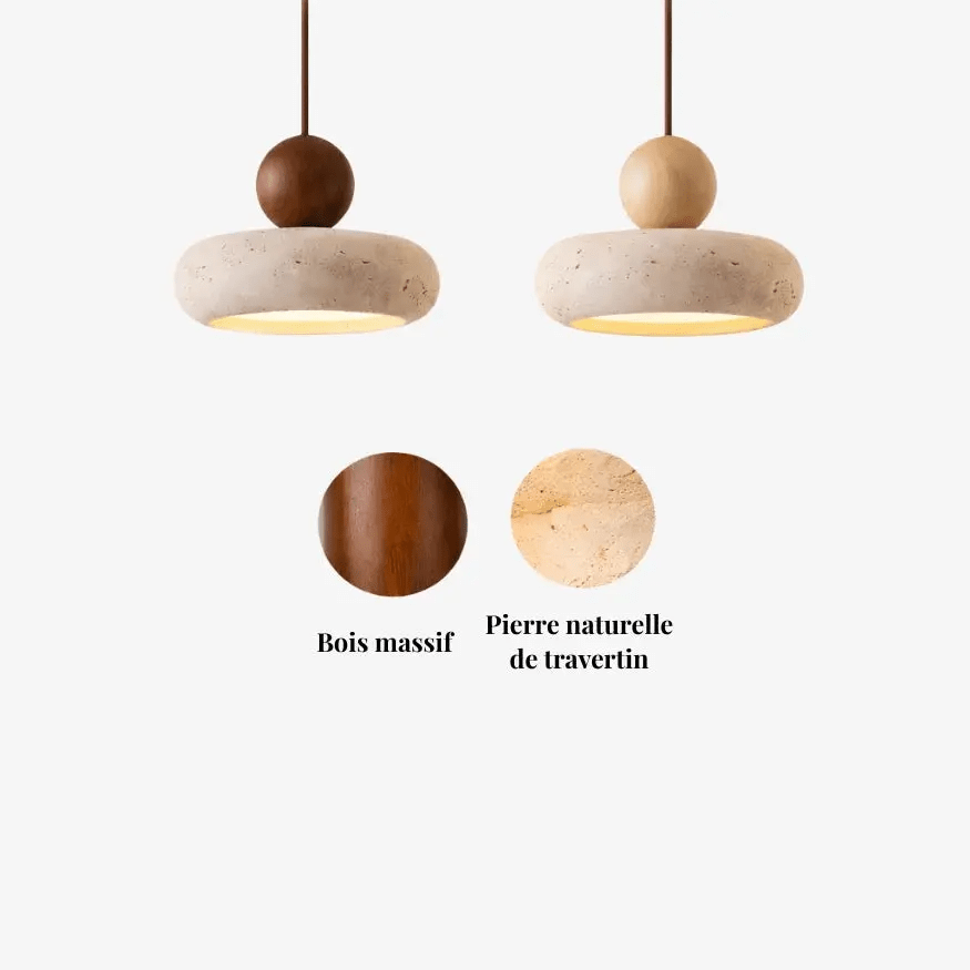 Suspension design minimaliste en travertin & bois | Limae - LuminaSeat