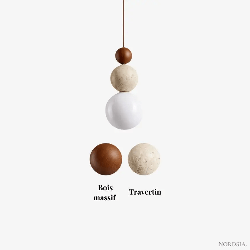 Suspension design nordique en pierre de travertin & bois | Humilo - LuminaSeat