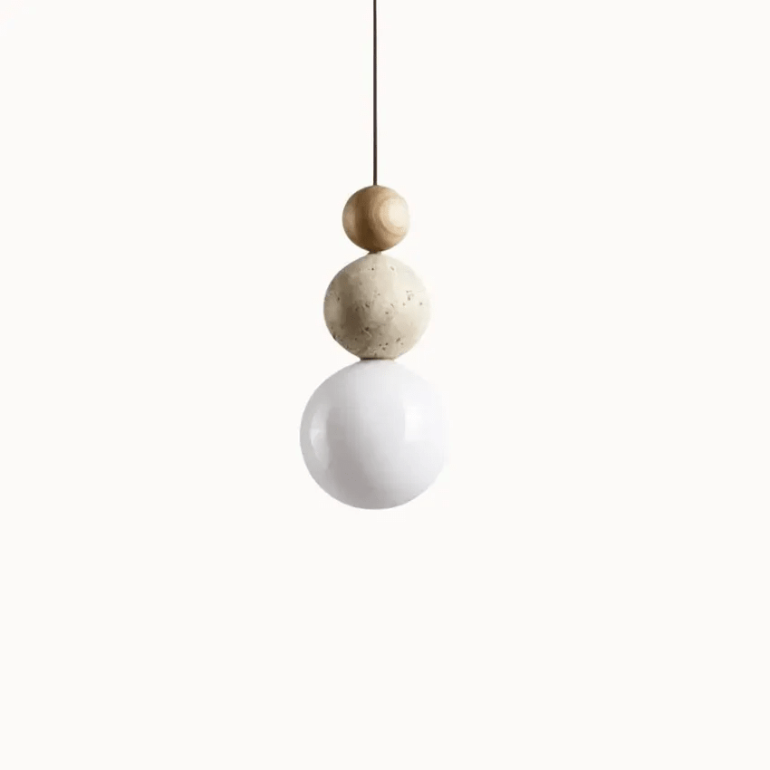 Suspension design nordique en pierre de travertin & bois | Humilo - LuminaSeat