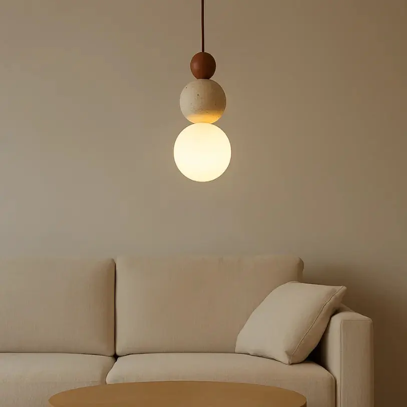 Suspension design nordique en pierre de travertin & bois | Humilo - LuminaSeat