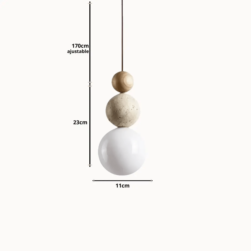 Suspension design nordique en pierre de travertin & bois | Humilo - LuminaSeat