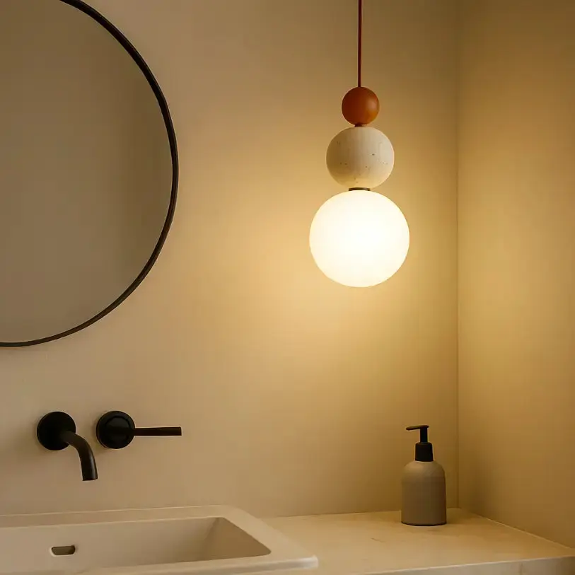 Suspension design nordique en pierre de travertin & bois | Humilo - LuminaSeat