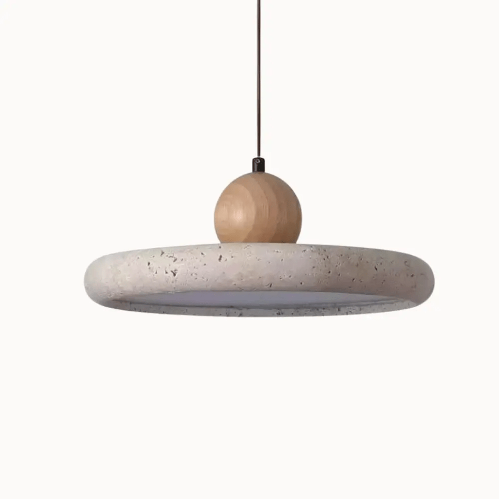 Suspension design scandinave en travertin & bois Ø 30 cm | Platino - LuminaSeat