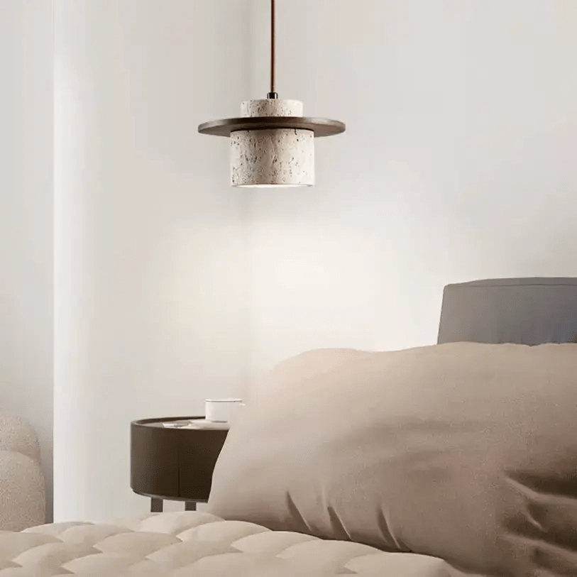 Suspension design scandinave en travertin Ø 20 cm | Nirill - LuminaSeat