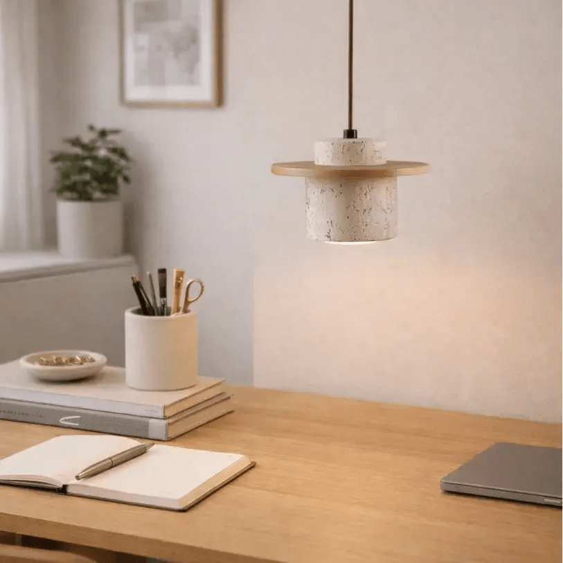 Suspension design scandinave en travertin Ø 20 cm | Nirill - LuminaSeat