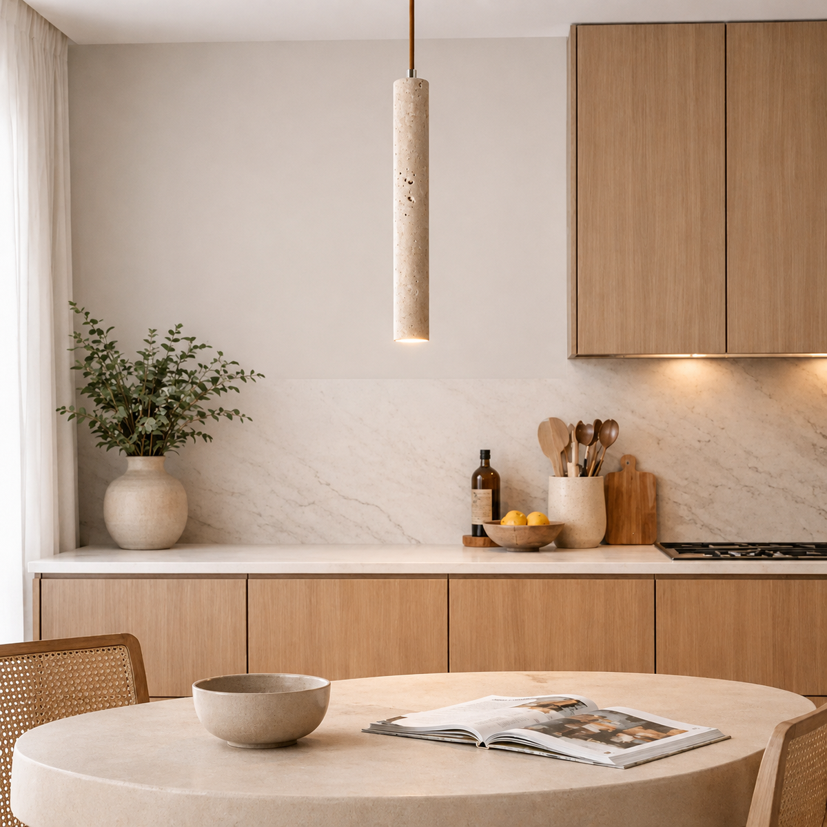 Suspension scandinave épuré en pierre de travertin | Vikine - LuminaSeat
