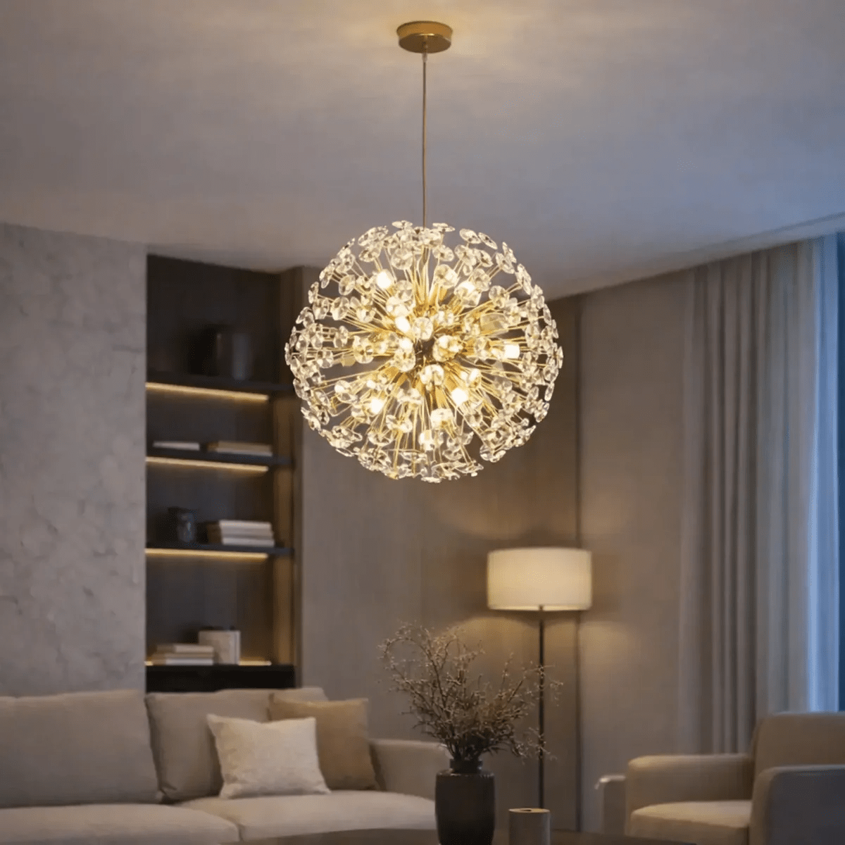 Suspension moderne en cristal & métal doré Ø 35 cm | Iris - LuminaSeat