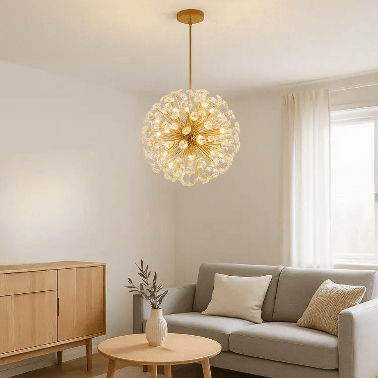 Suspension moderne en cristal & métal doré Ø 35 cm | Iris - LuminaSeat