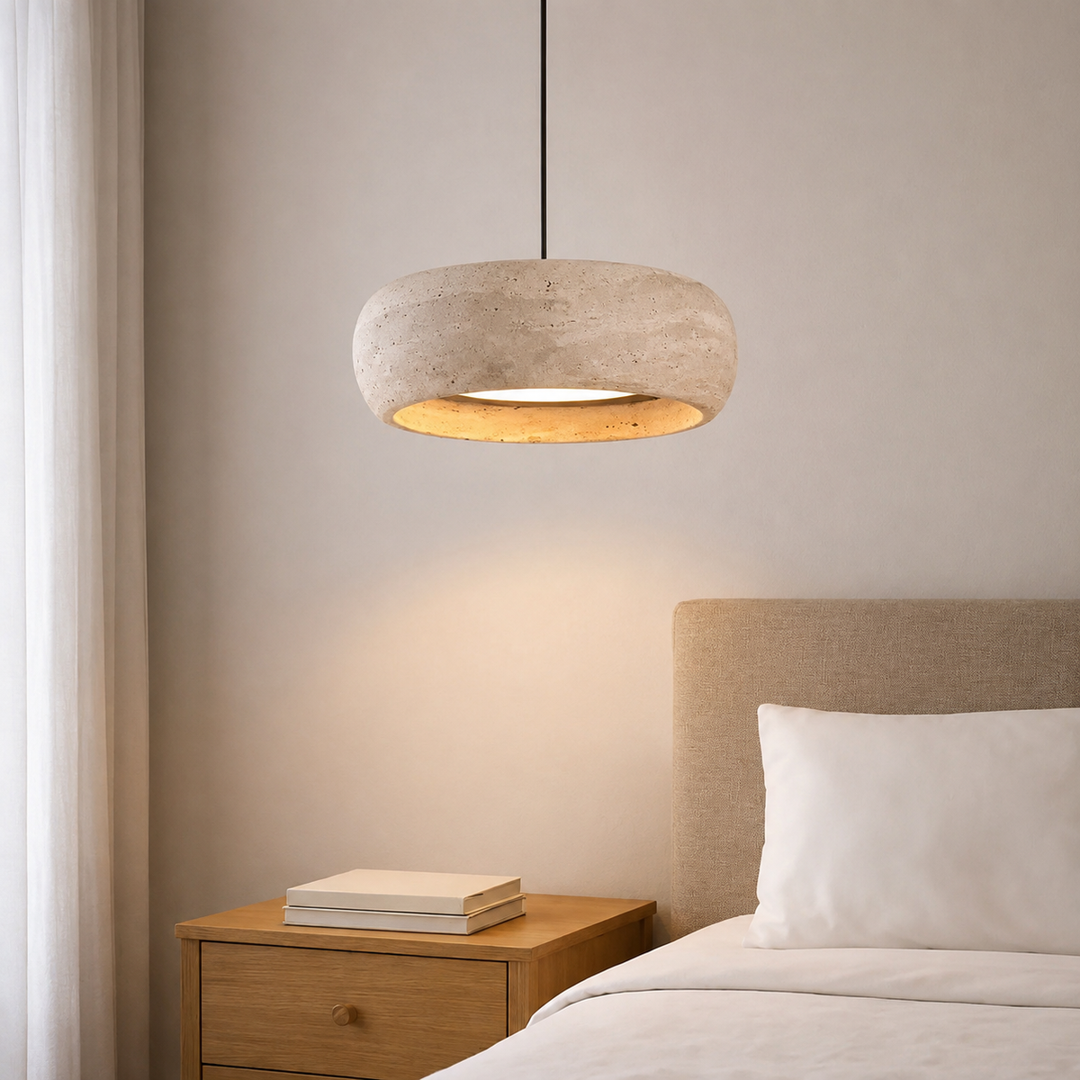 Suspension moderne en travertin authentique Ø 20 cm | Cerclio - LuminaSeat