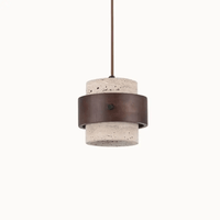 Suspension moderne en travertin & Bois noyer Ø 20 cm | Merasi - LuminaSeat
