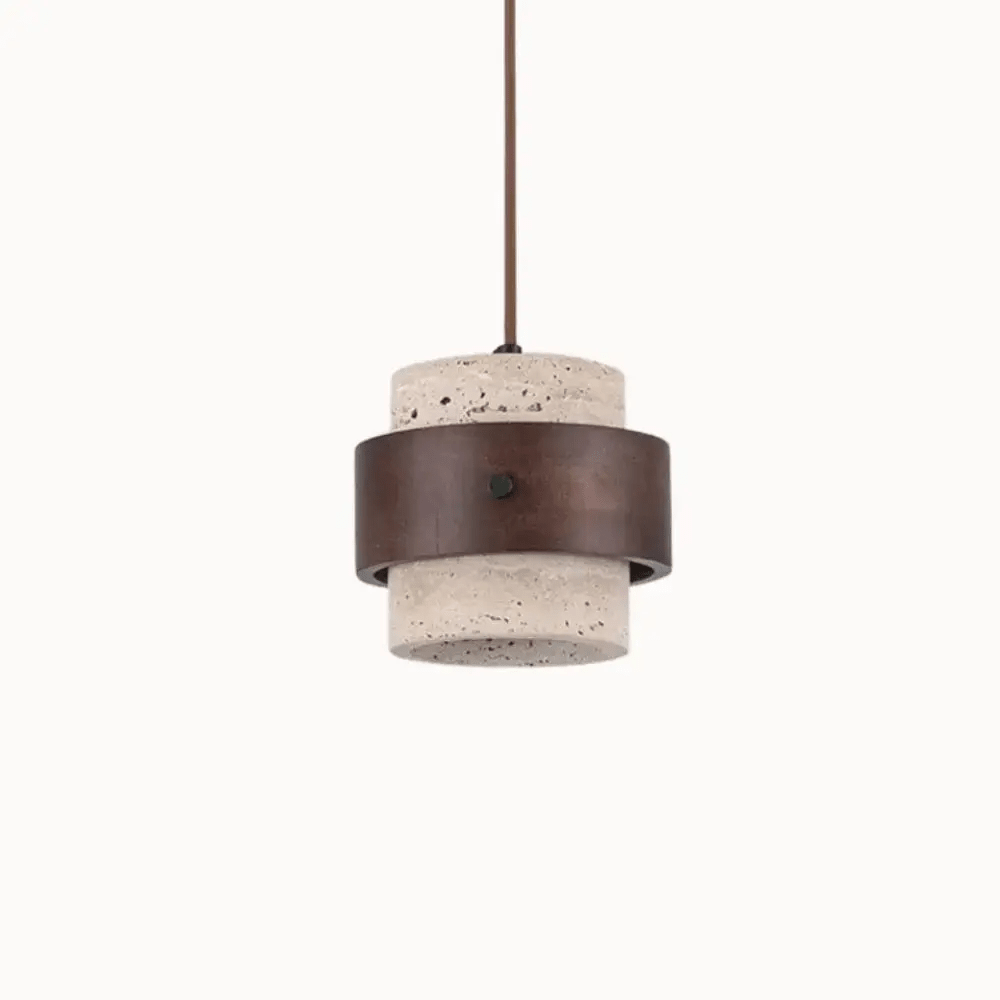 Suspension moderne en travertin & Bois noyer Ø 20 cm | Merasi - LuminaSeat