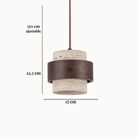 Suspension moderne en travertin & Bois noyer Ø 20 cm | Merasi - LuminaSeat
