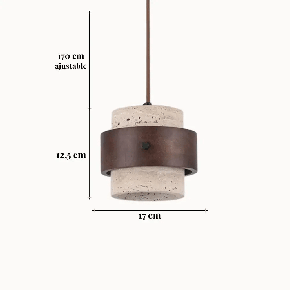 Suspension moderne en travertin & Bois noyer Ø 20 cm | Merasi - LuminaSeat